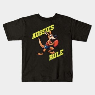 Aussies Rule Cute Funny football Kangaroo Kids T-Shirt